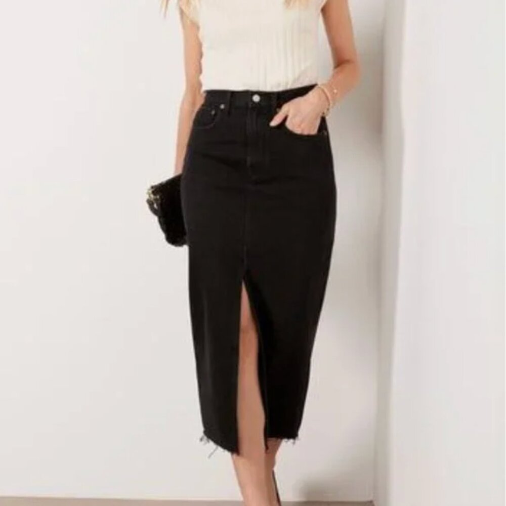 Pistola Women's Alice Midi Skirt Center Slit in Underground Black - Size 29